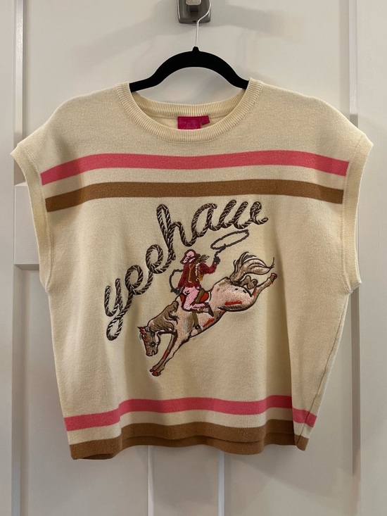 QUEEN OF SPARKLES Tops - Queen of sparkles new western Cream Striped Sweater with Rodeo Graphic